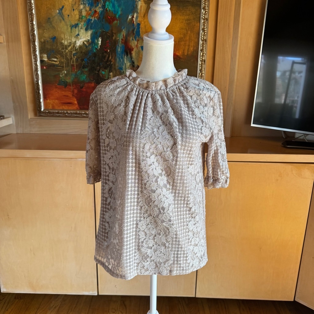 Shannon Ford New York Romantic High Neck Puff Sleeve Lace Blouse
